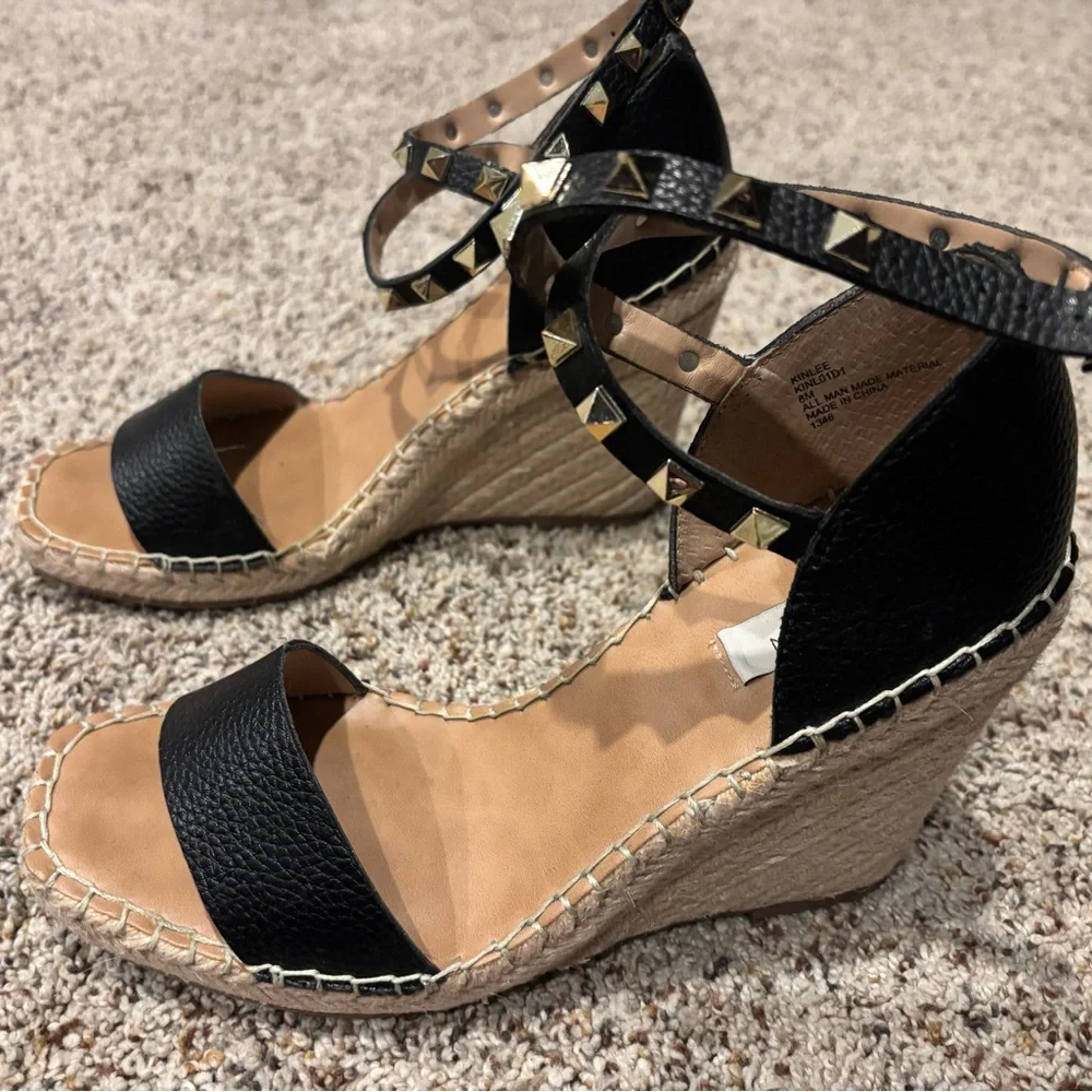 Black Wedge Sandals with Studded Straps